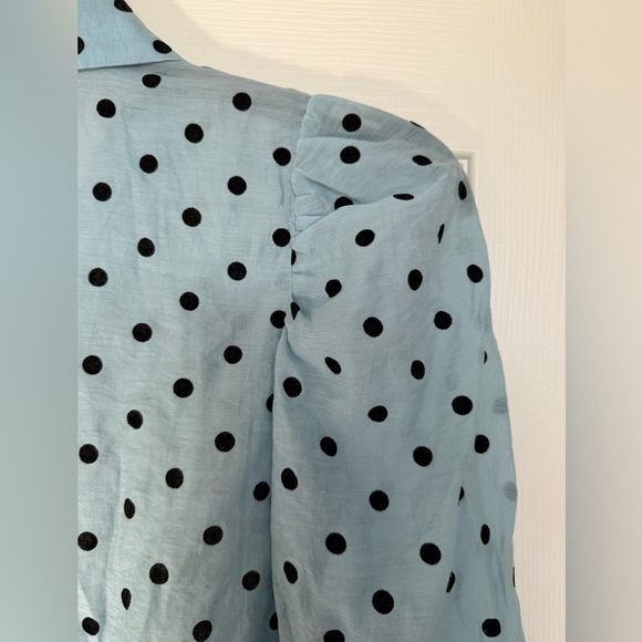 Stradivarius Light Blue Puff Sleeve Polka Dot Button Down Shirt- size S- EUC - Picture 7 of 10
